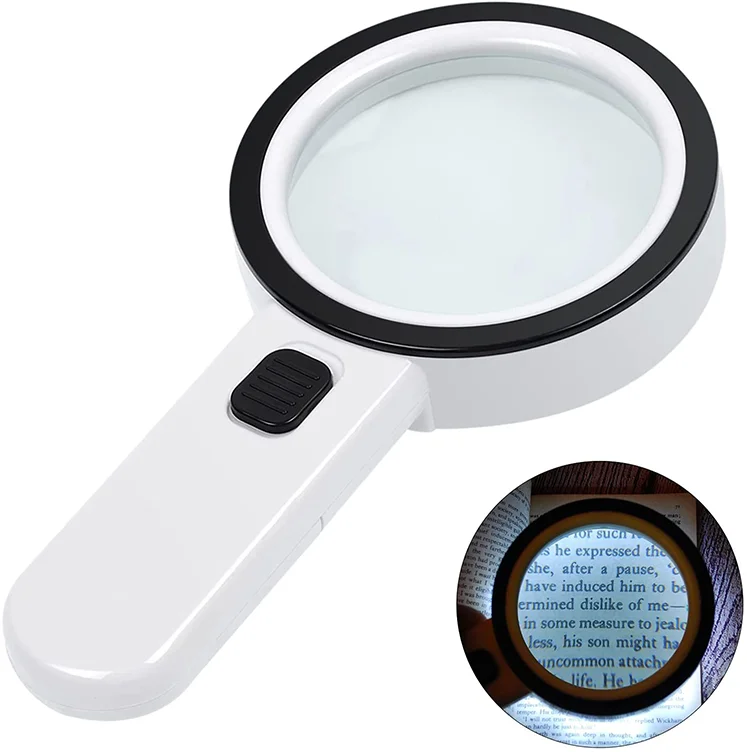 Handheld Large Magnifying Glass 12 LED Illuminated Lighted Magnifier Magnifying Glass with Light