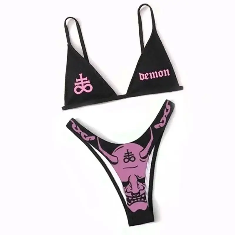 New Design Punk Style Sexy Ladies Bikinis Swimwear Cute Bikini Sets Two-Piece  High Waist Backless Swimsuits