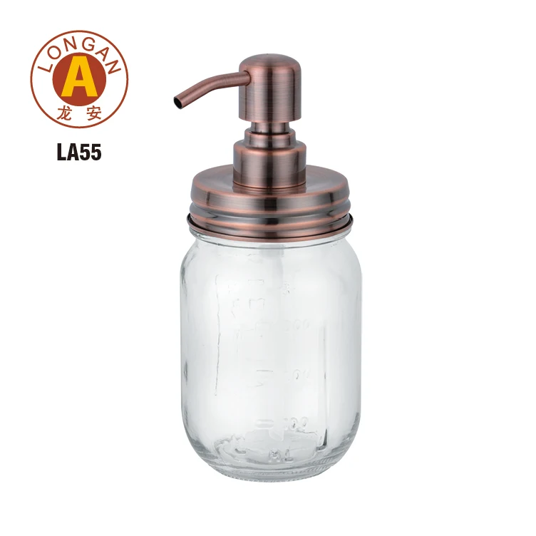 China Manufacturer Mason Jar  450ml Bulk Shampoo Glass Soap Liquid Dispenser Bottles with Stainless Steel Pumps