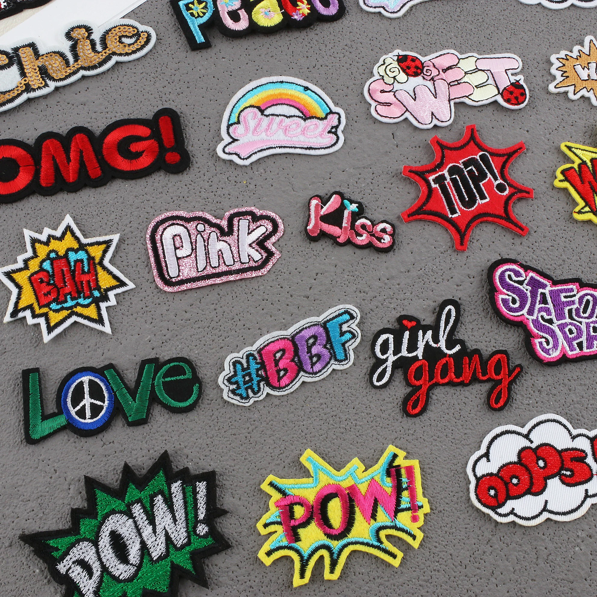 2022 Wholesale Sewing Bling Sublimation Sequin Patches Letter Iron on Embroidered Love Word Patches for Clothing Hat Jackets
