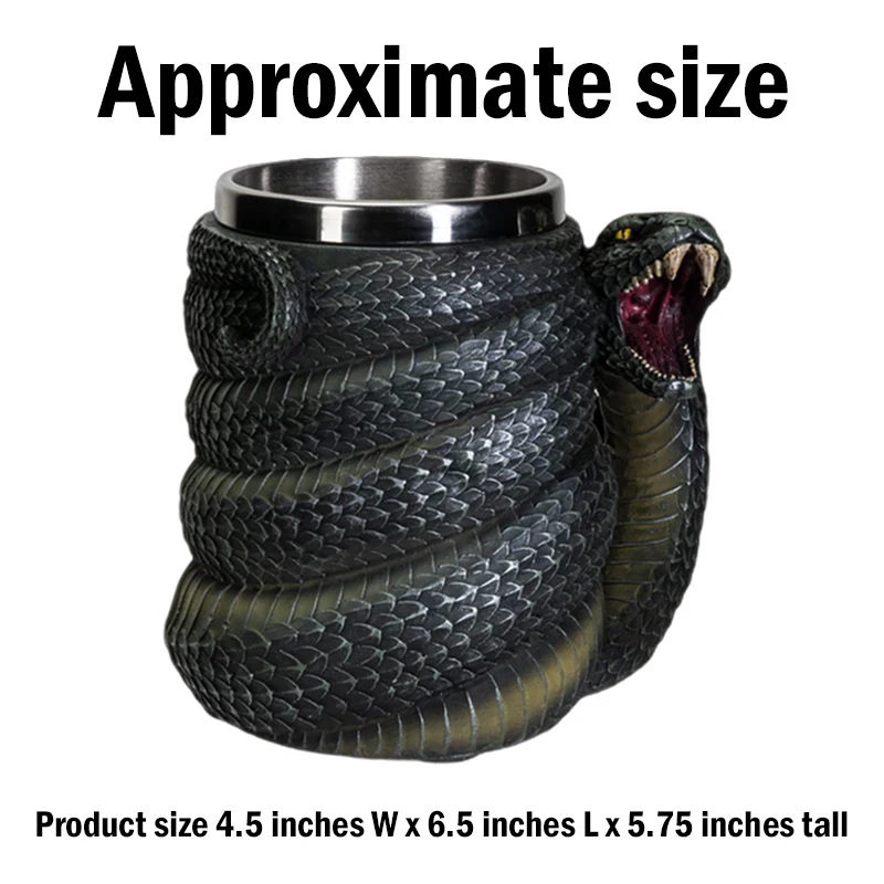 Custom Bar Home Decor Animal Coffee Cup Simulation resin green Anaconda stainless steel beer Mug