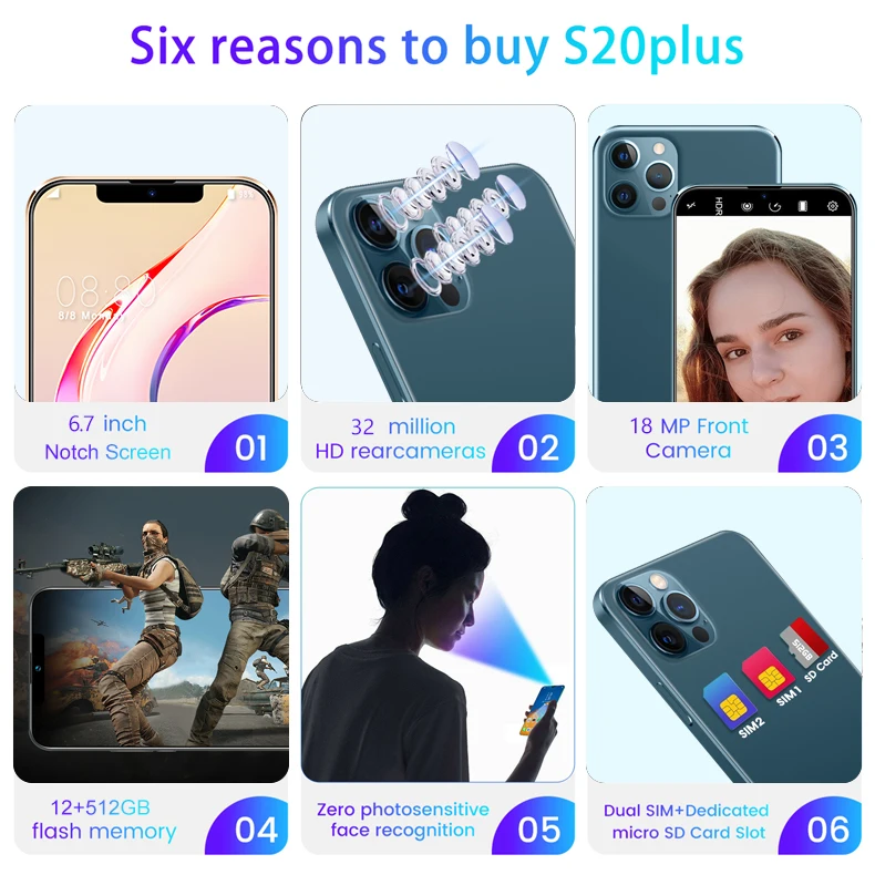 Оригинальный телефон i12 Pro MAX 6 7 дюймов Android смартфоны 12 Гб + 512 ГБ 10 ядер 5G LET сотовые телефоны 3 камеры
