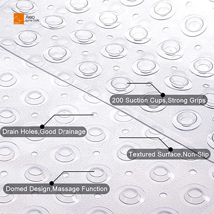 Eco-Friendly Anti-Slip PVC clear Bathroom Customized Suction Cups Floor Mat Original Bathtub Mat Machine Washable Shower Mats