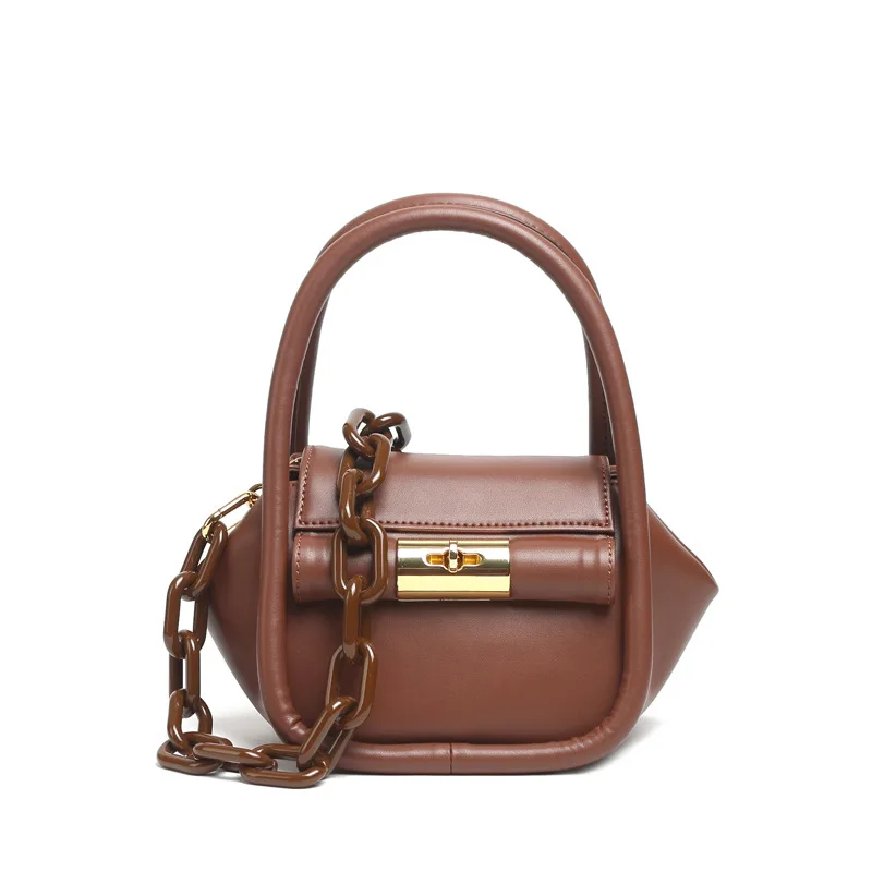 2021 New simple European and American chic design double handle gold buckle handbag woman one-shoulder cross-body bag for woman