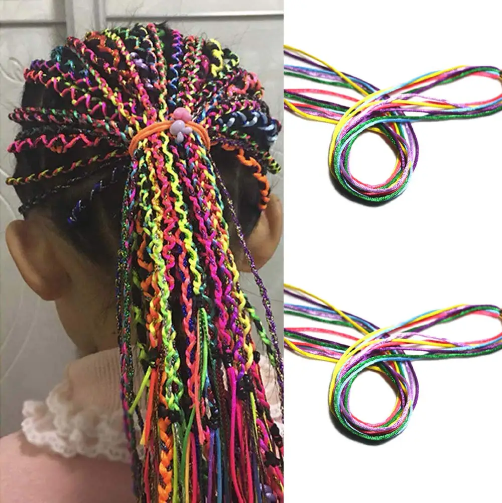 Colorful Hair Strings Hair Tinsel Extensions Party Highlights Glitter Hair Thread Yarn Braiding Wire Ribbon for Girls Women