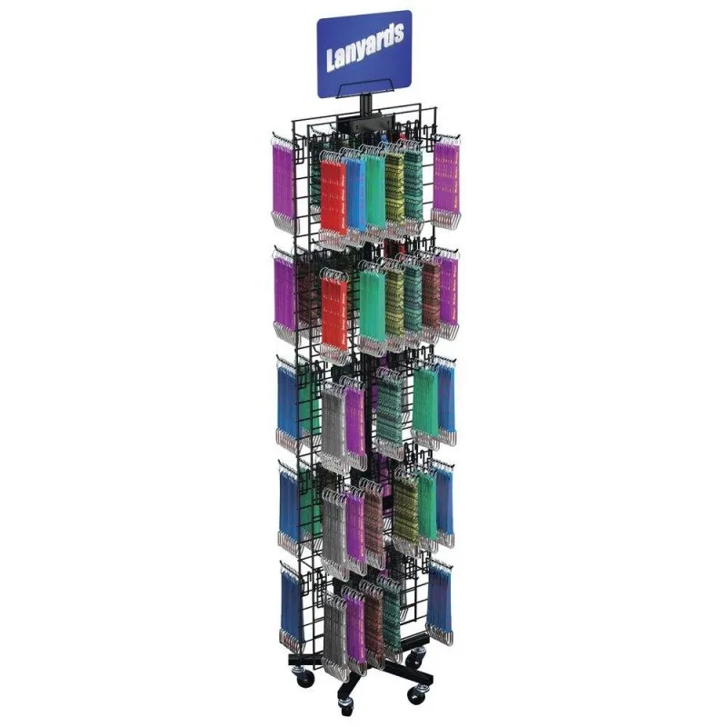 Customized Retail Metal Wire Net Grid Spinner Floor Rack Sock Key Chain Display Racks with Sign