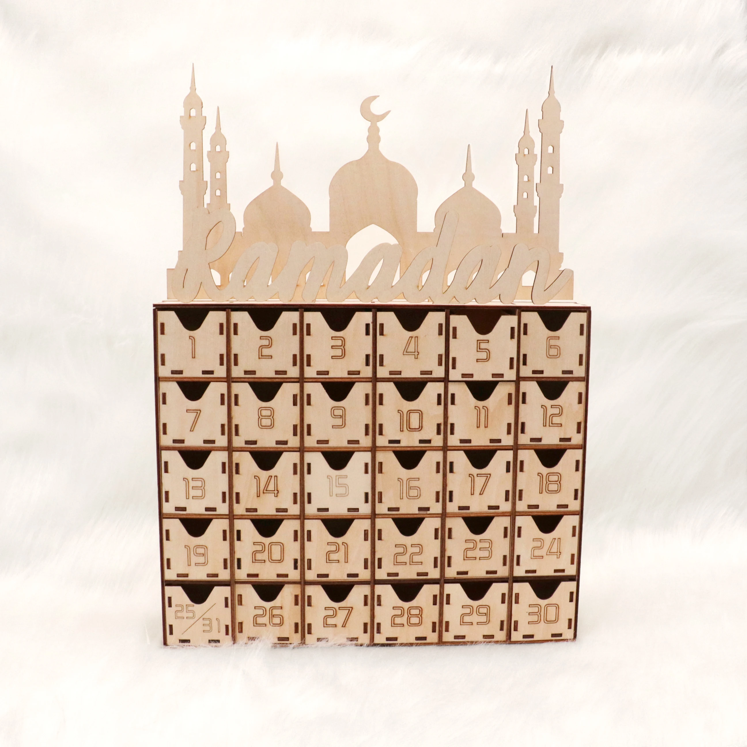 ew DIY Wooden Ramadan Calender Box Elegant Eid Mubarak Decorations for Home & Office Muslim Holiday Lanterns Gift Box Supplies