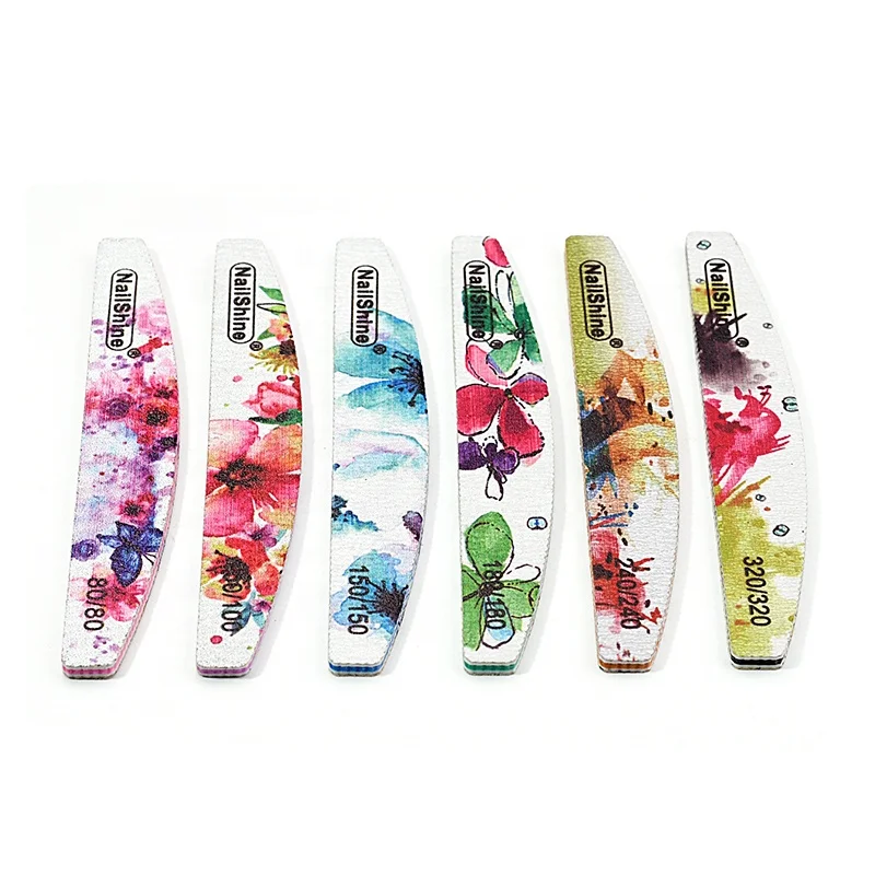 Моющаяся пилка для ногтей с цветочным рисунком полумесяц, пилка для ногтей, пилка для ногтей, двусторонняя импортная водостойкая пилка для ногтей