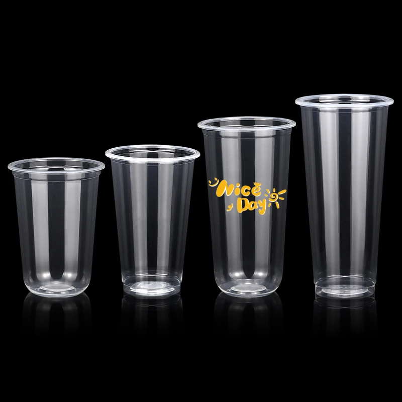Disposable Logo Clear U shape Bubble Milk Tea Cup Wholesale Plastic Dessert Cup With Lid