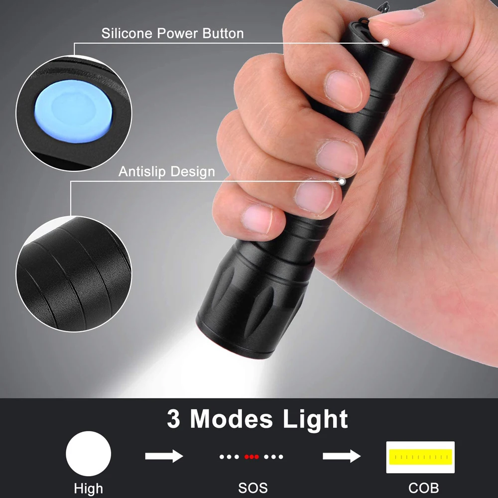 
600 Lumen IP65 Waterproof COB flashlight led Zoomable Aluminum Alloy rechargeable torch light 