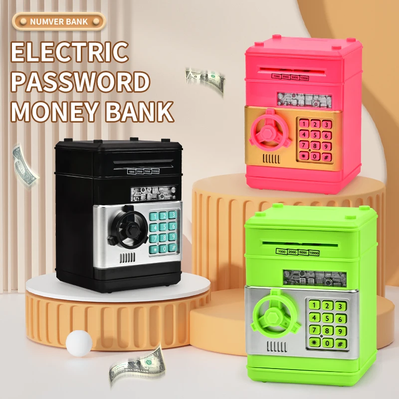 Novelty kids safe plastic paper money saving boxes digital password electronic atm piggy bank for kids
