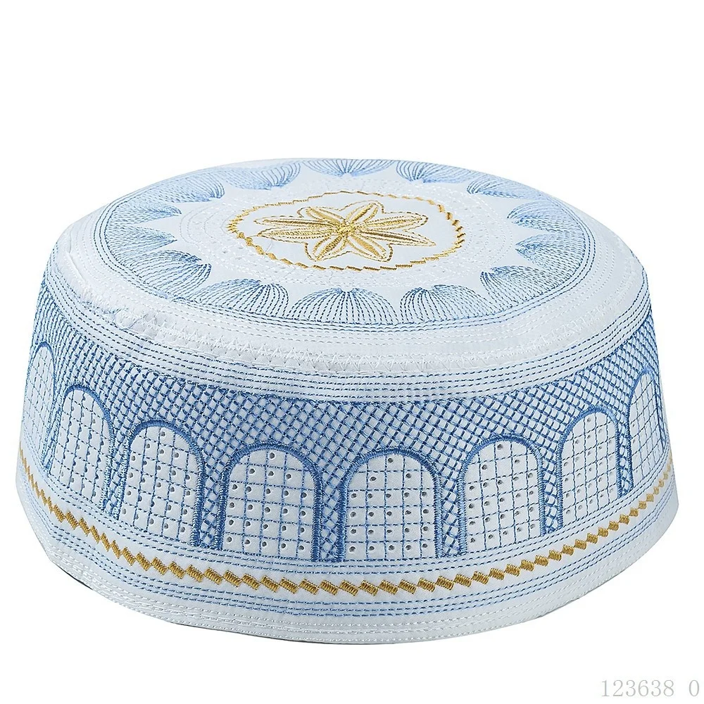 Breathable Embroidered Flat Top Hat Boys Muslim Malaysian Kopiah Prayer