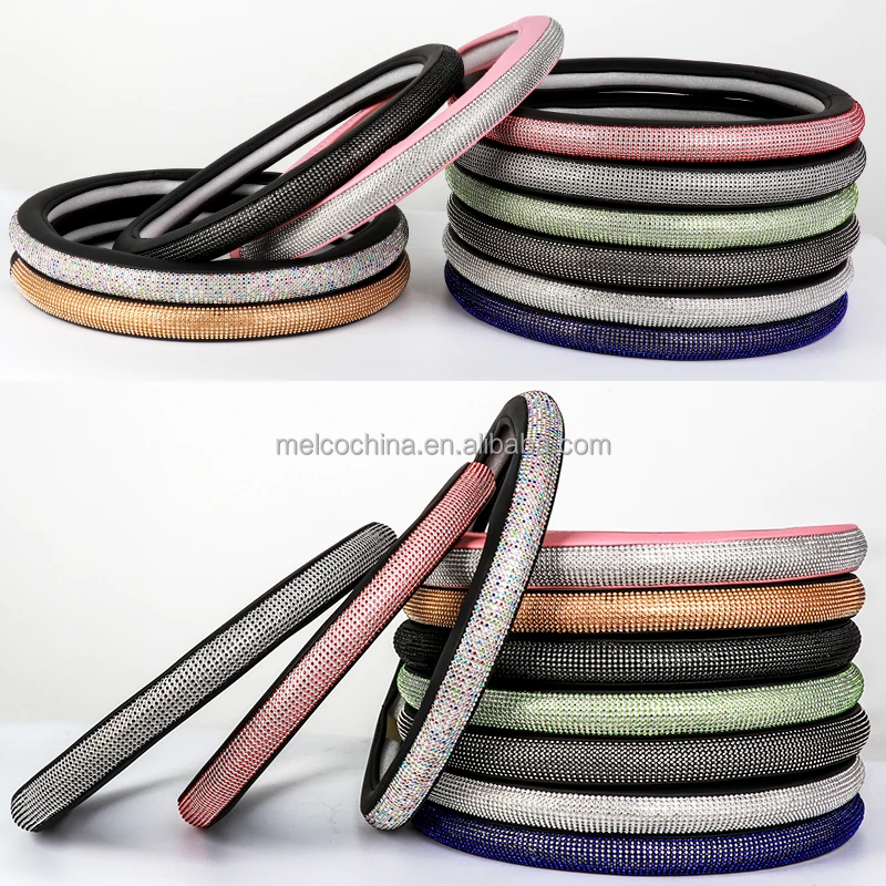 MELCO Bling Crystal Diamond Leather Car Steering Wheel Cover