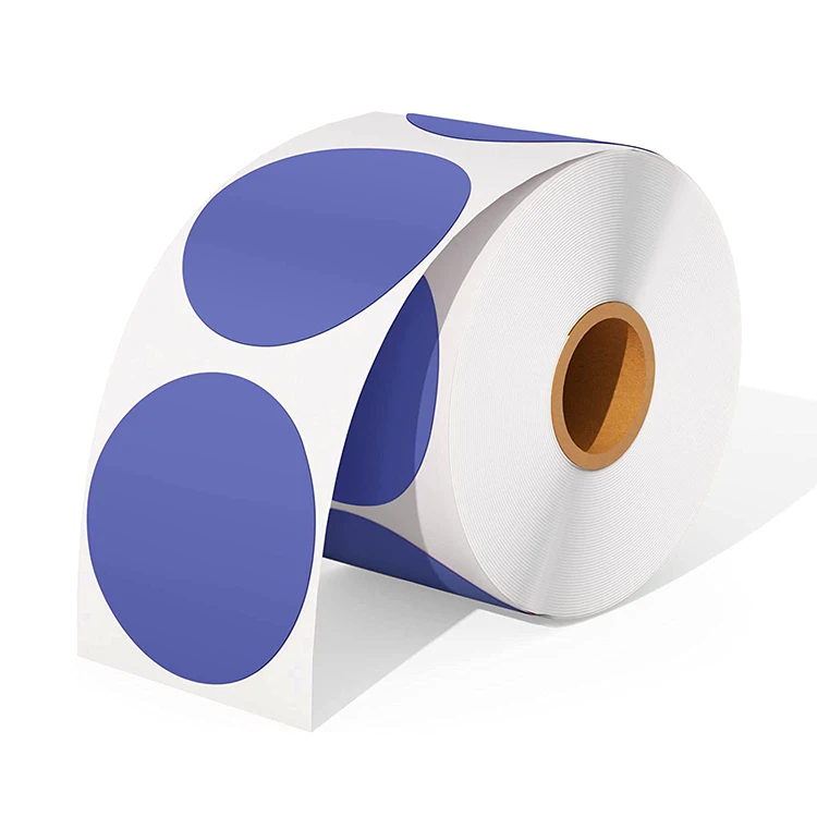 Promotion self adhesive multi color custom shape blank sticker circle direct thermal sticker label round thermal label roll