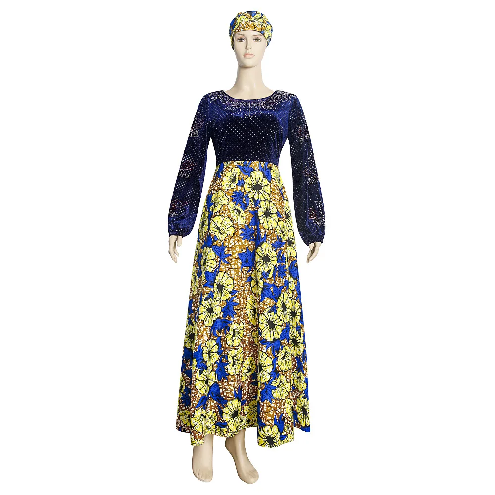 Loose wax cloth shinning stone print maxi kimono africain hijab ropa dubai islamic african boubou dress