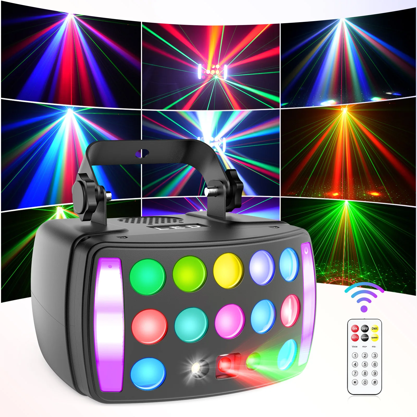 U`King Stage Light 4 in 1 RGBW Red Green Pattern Light Led Strobe Laser Lamp DMX for Disco Club Party DJ Stage Lazer Lighting