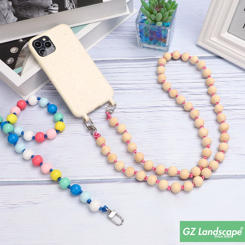 Дизайнерский ремешок для телефона с бусинами через плечо ремешок для смартфона Длинная Деревянная цепочка для мобильного телефона