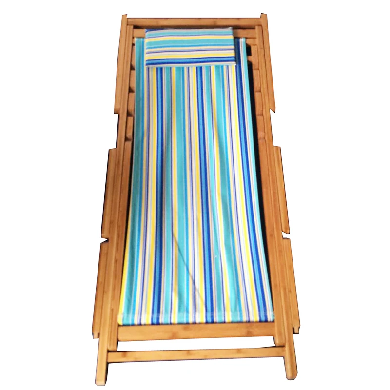Adjustable Folding Bamboo Wooden Beach Chair Outdoor With Custom Cloth