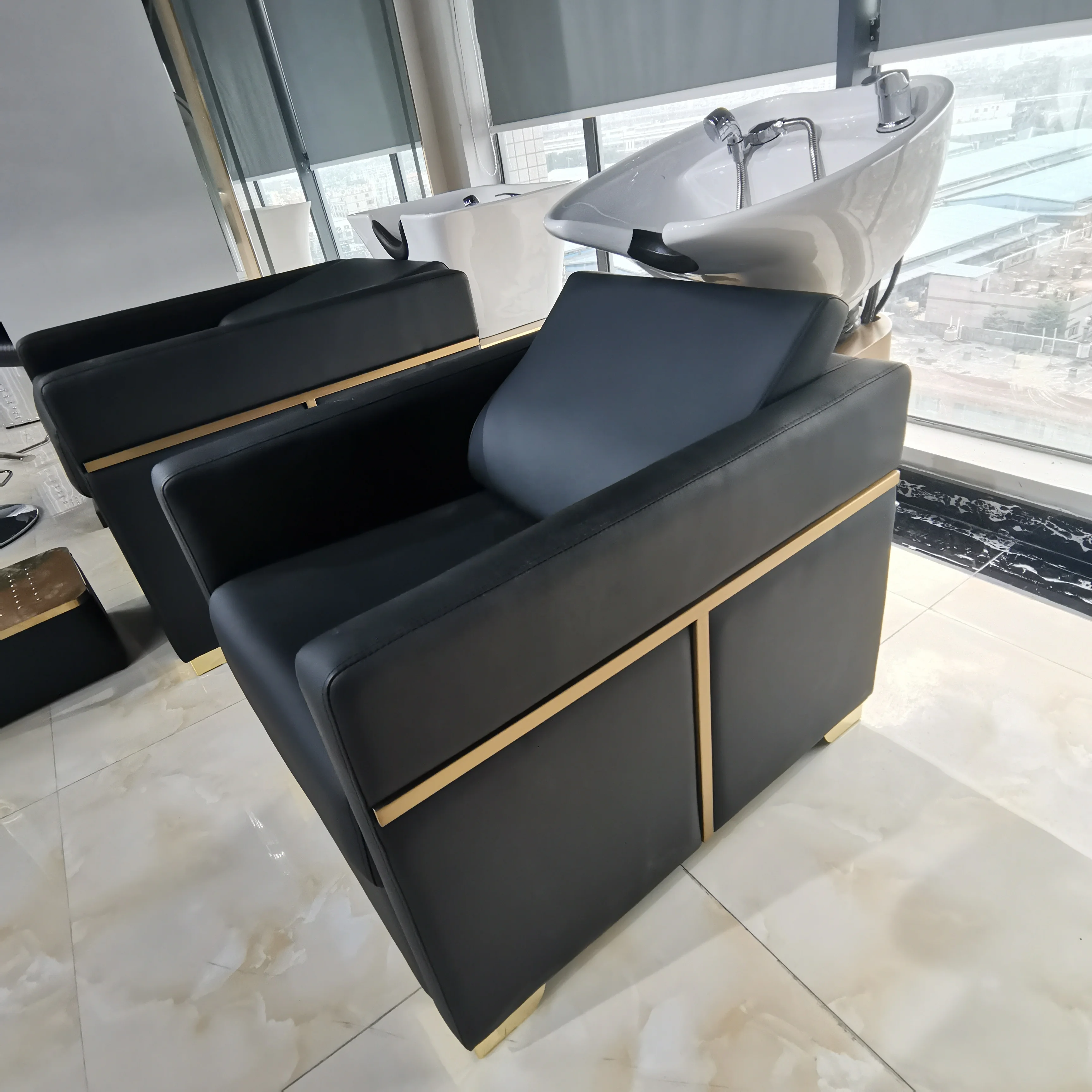 Sulin hot sale modern salon beauty black sitting hair backwash salon shampoo bowl chair furniture unit