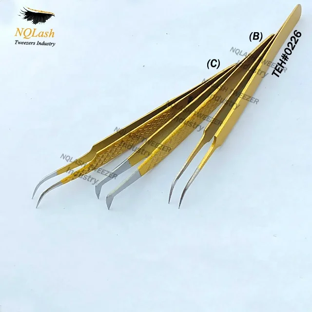 
Diamond Grip Plasma Gold Color Eyelash Extension Tweezers / Russian Volume Tweezers Custom Private Label 