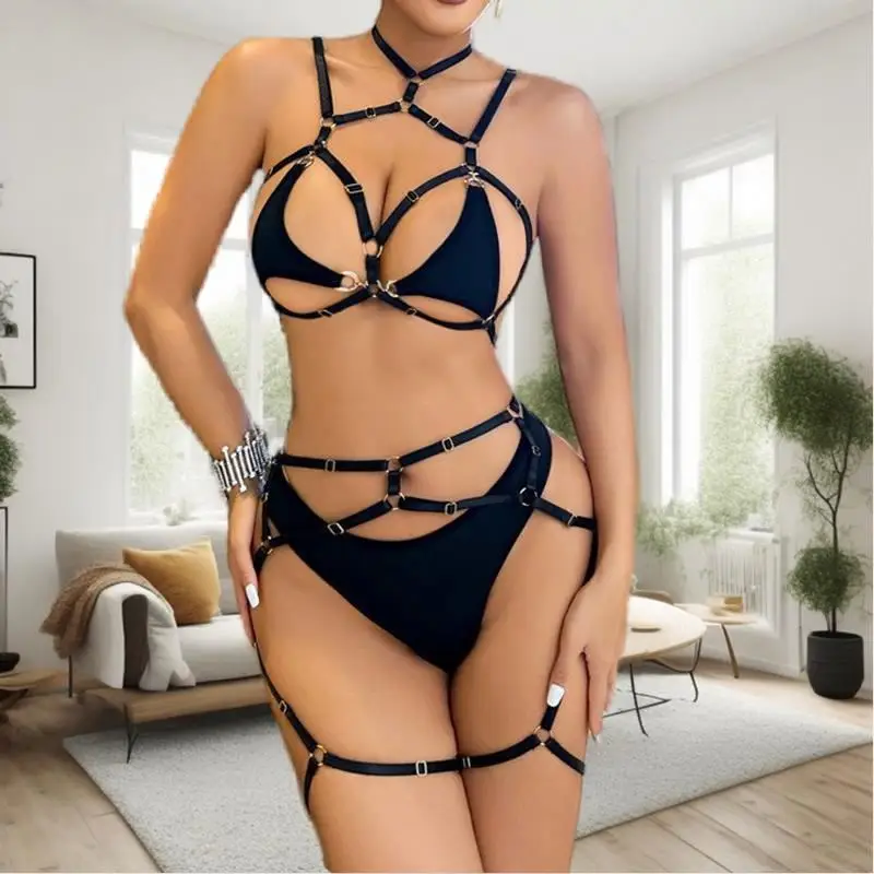Sissy Bilizna Set Sensual Lingerie Naked Baby Dolls Erotic Suit Cut Out Halter Bra Fantasy Bandage Bilizna Set
