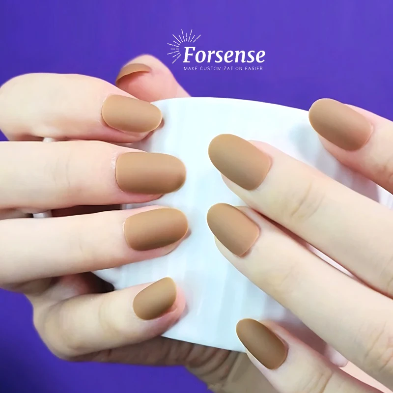 fall solid color matte press on nails reusable custom acrylic fake nails wholesale short oval shape false nails winter autumn