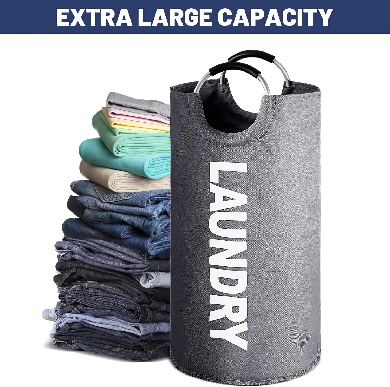 Skymoving New Custom Water-proof Dirty Laundry Basket Foldable Fabric Clothes Organizer Storage Laundry Hamper Bag with Handles