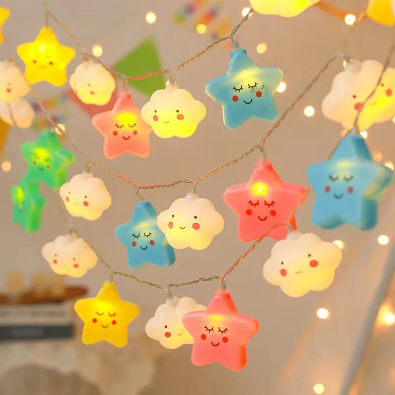 TSINYE LED Battery Powered Room Light Kids Cute Star Face Shape Lamp Corridor Decor Small Night Light Christmas String Light