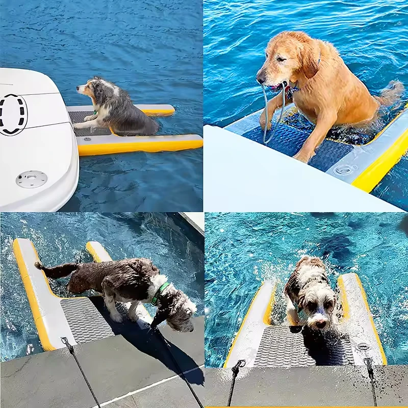 Portable inflatable water dog ramp floating platform pet boat ramp swimming pool dog ladder
