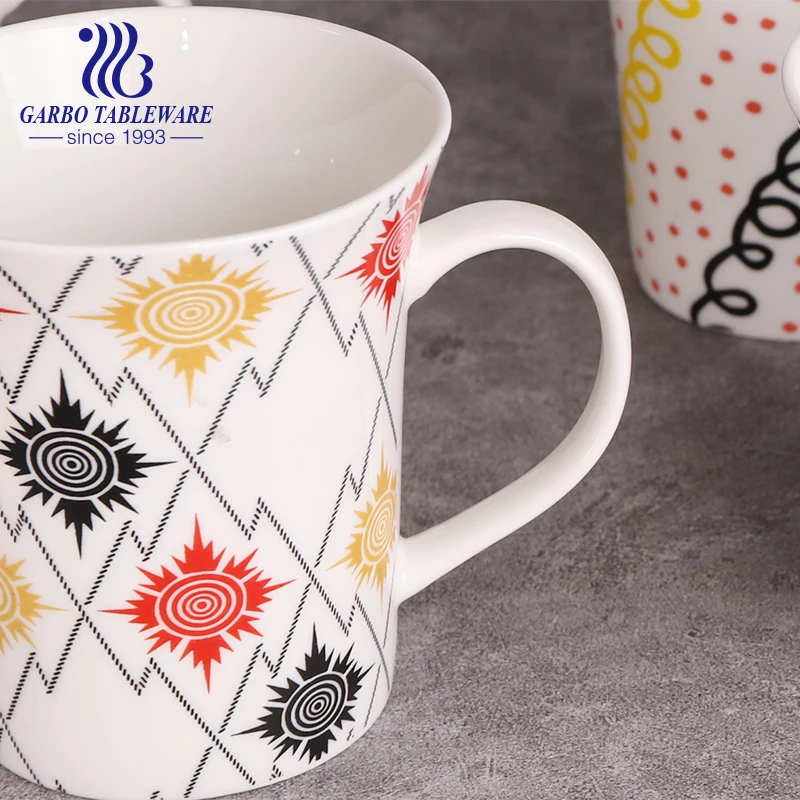  Handle Porcelain Milk Mug Drinking Dinnerware Decal Logo Ceramic Cup Fine White
