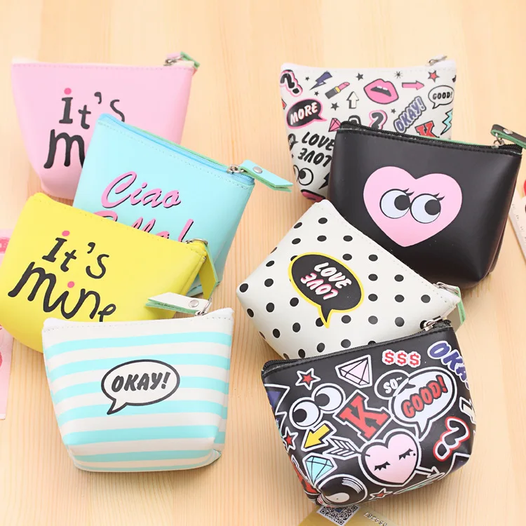 New design girls small coin purse fashion cartoon waterproof coin key case pu leather money storage bag wholesale wallet bag