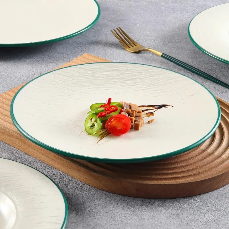 Wholesale Cheap Home Restaurant Round Colored Green White Plastic Melamine Plates Kitchen Dishes Dinner Plates