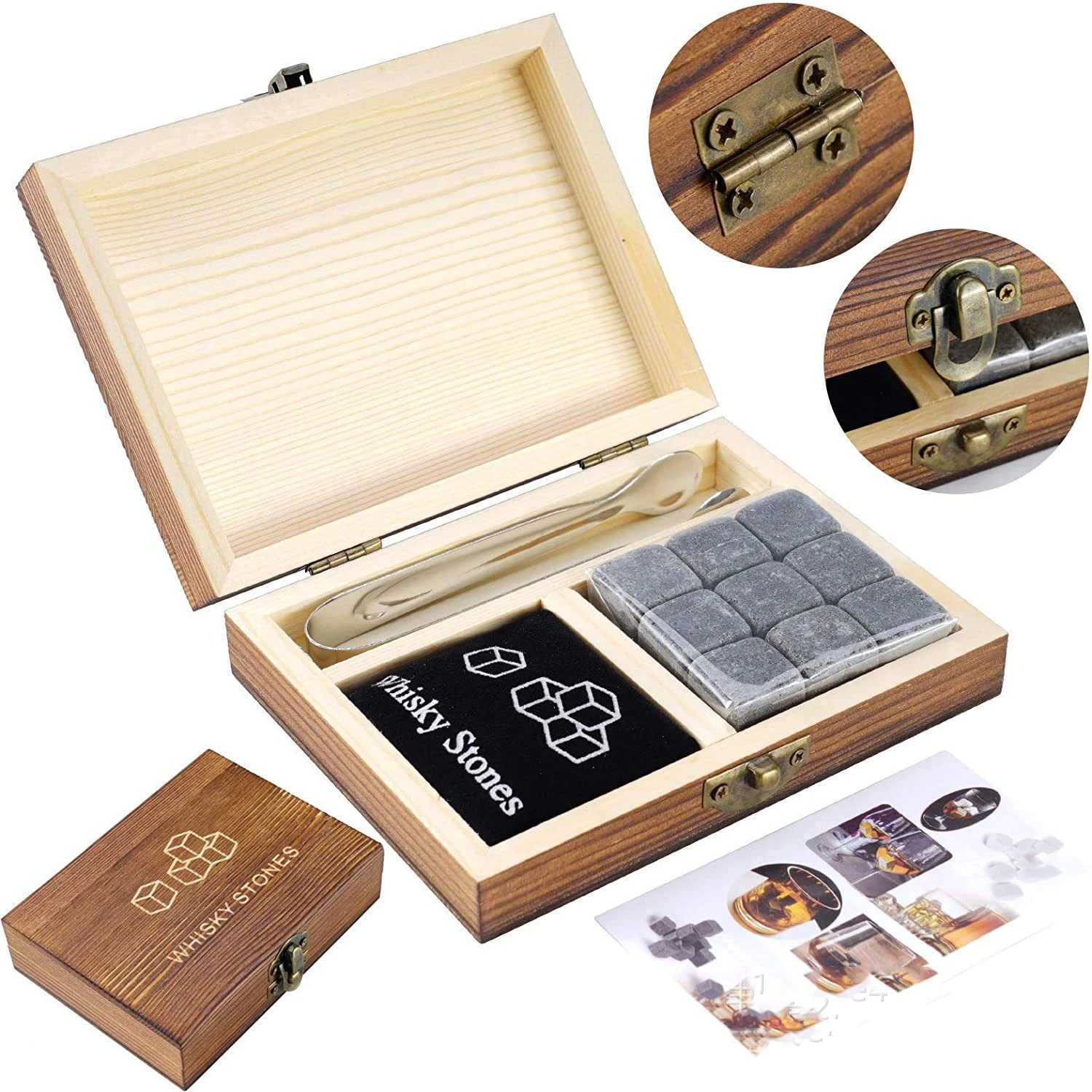 Whiskey Stones Gift Set for Men Pack of 9 Granite Chilling Rocks Whiskey Gifts for Men on Birthday