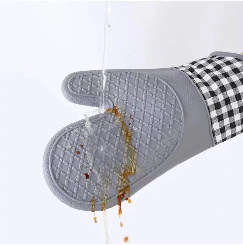 Anti Burn And Anti Slip Heat-Resistant Gloves Adding Cotton Kitchen Microwave Oven Silicone Oven Gloves Bbq Gloves