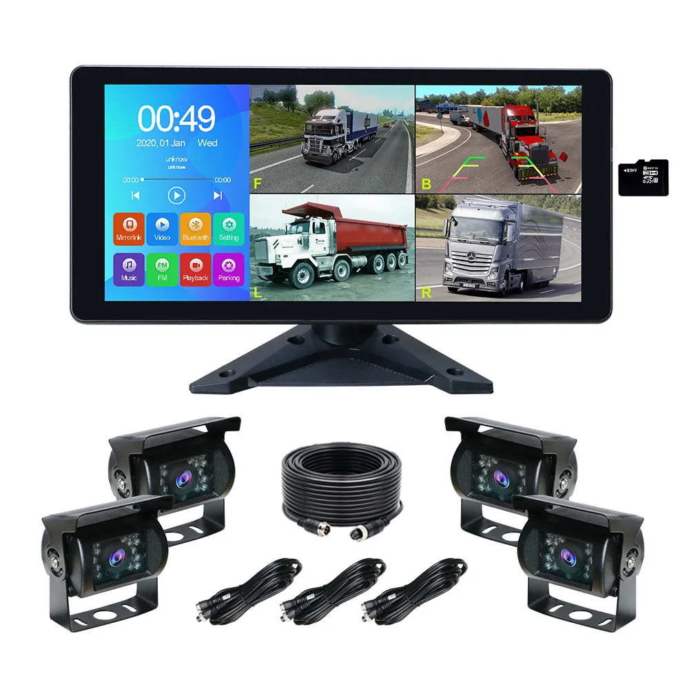 4CH AHD 1080P 360 Reverse Aid truck Safety System Portable Android Touch Screen 10.36 Inch Truck Carplay DVR