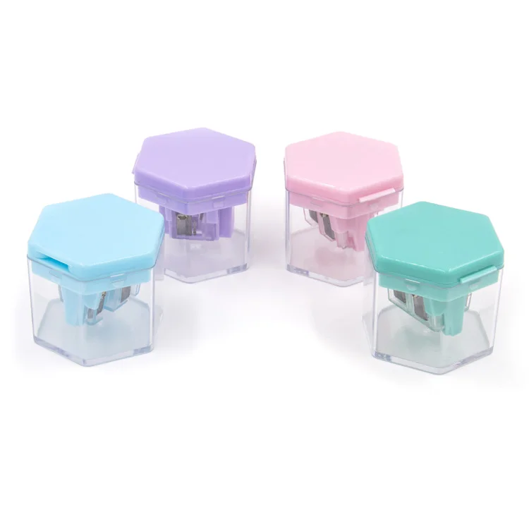 Шестигранная ручная Пластиковая точилка для карандашей с двумя отверстиями ручная Механическая точилка для карандашей для подарка