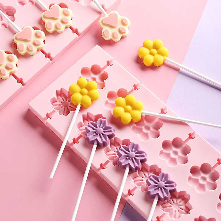 Wholesale Kitchen Items Baking Tools Dinosaur Flower Animals Shapes Hard Candy Chocolate Mould 12 Holes Silicon Lollipop Molds