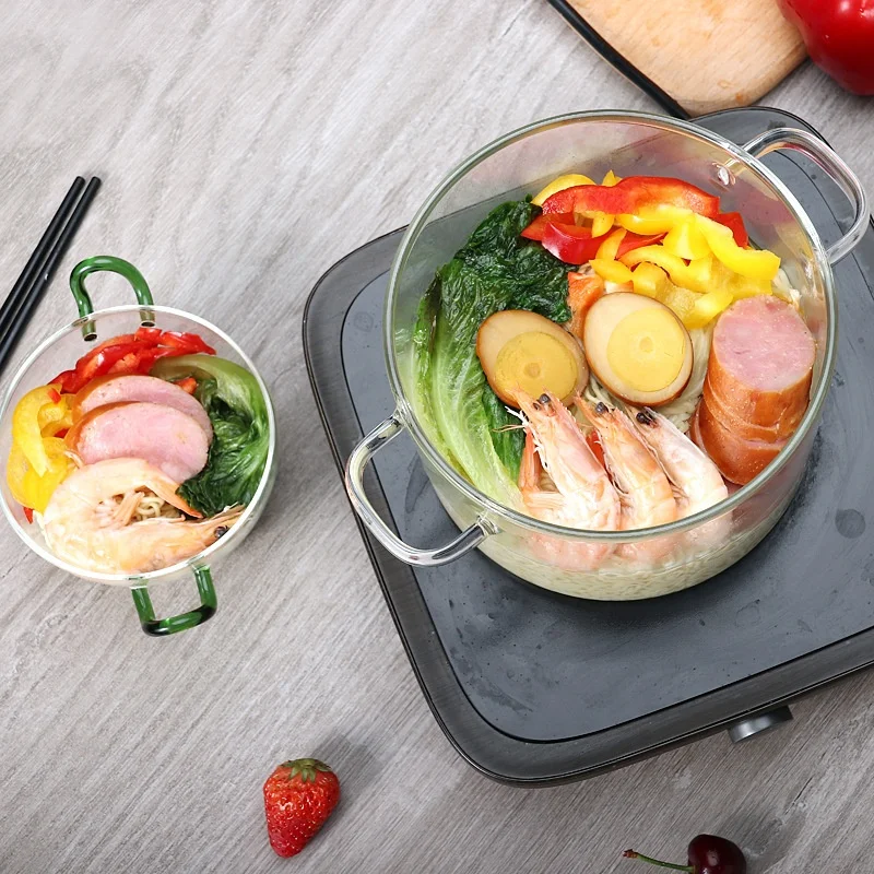 1.4L heat resistant cooking pot set glass pots new design borosilicate clear glass cooking pot for cooking