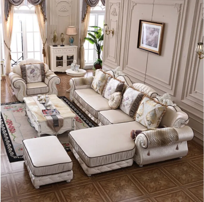 
European sofa French fabric sofa combination can be removed and washed solid wood sofa corner living room furniture 