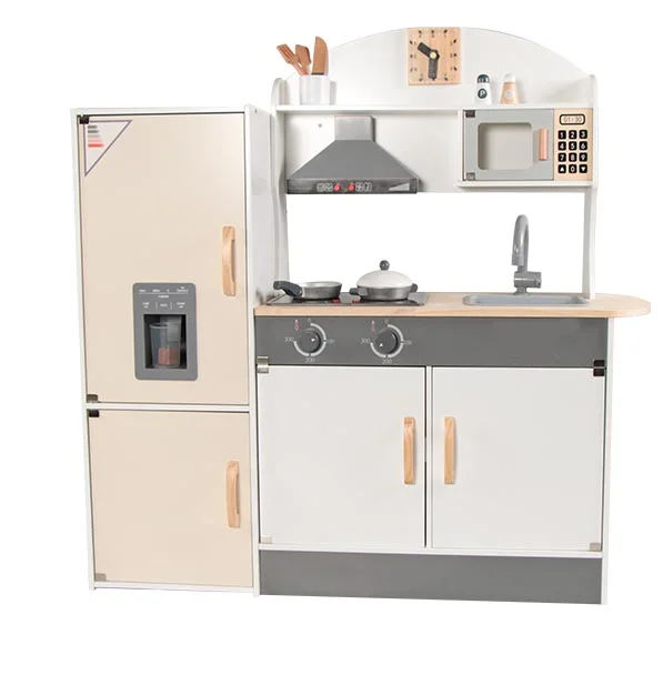 Wood Play House Kitchen Toys Play Pretend Toys Big Kitchen Set with Refrigerator Toy Kindergarten Wooden OEM Unisex ER-TGS020