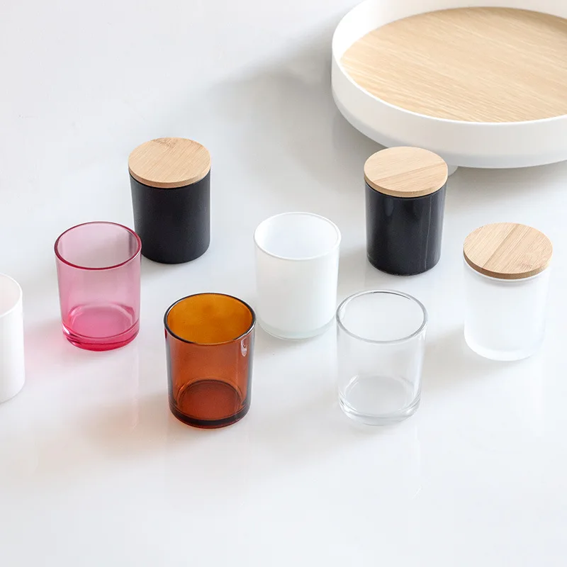 Handmade Frosted Glass Aromatherapy Candle Holder with Wooden Lid DIY Empty Wax Container for Christmas Decorations