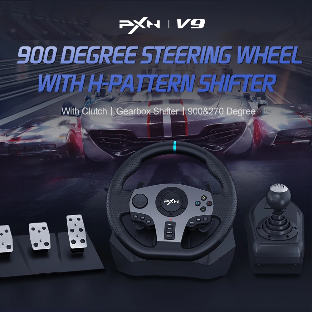 PXN V9 usb wired 900 270 degree vibration steering wheels for pc, ps3, ps4, xboxone&series, switch, steering wheel set