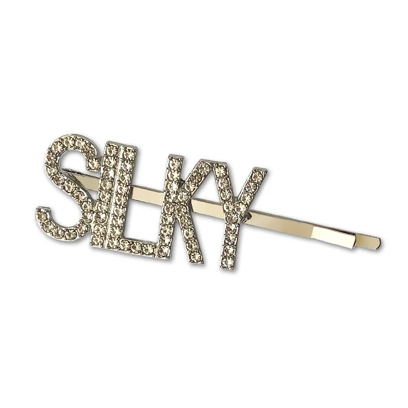 Custom words rhinestone English letter GALORE love heart hairpin metal drill SILKY hair clips hair accessories wholesale