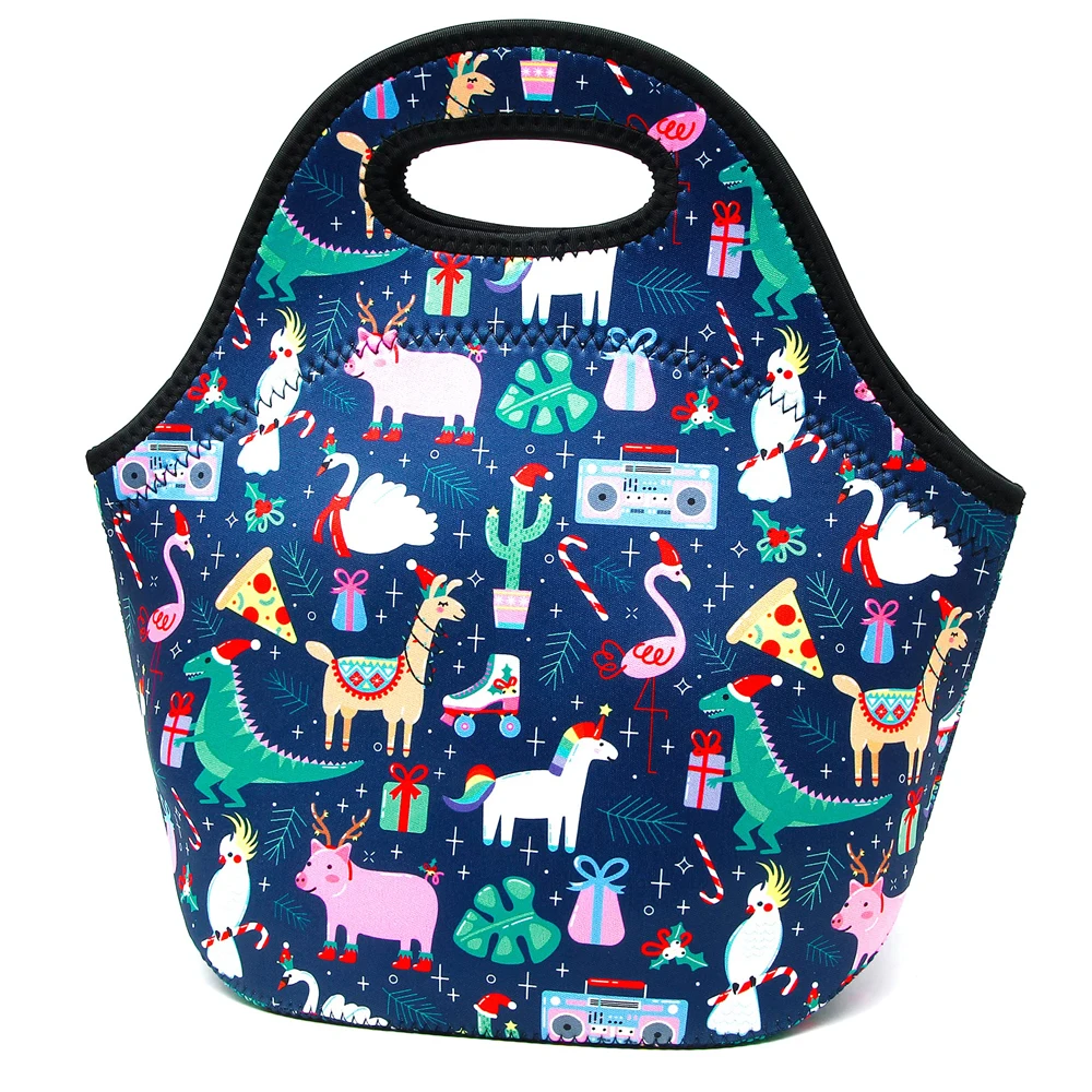 Modern Cartoon Designer Character Pack Leopard Food Picnic Baby Sublimation Blank Neoprene Small Tote Lunch Bag For Girls