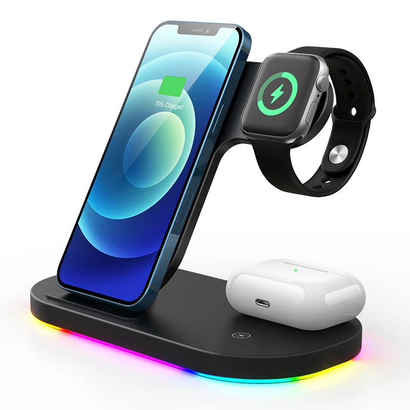 trending 2021 wireless phone charger 3 in 1 charging station 15w for iphone 12 apple watch airpods
