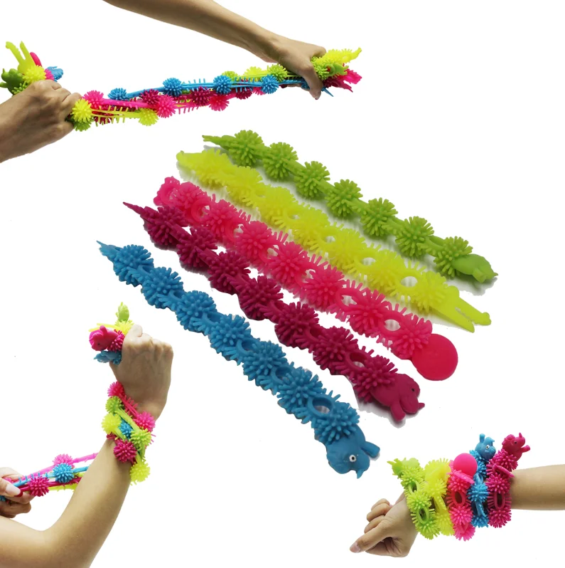 Wholesale Novelty TPR animal hairy Stretchy String bracelet Sensory Fidget Toys for kids Anti Stress Fidget Noodle
