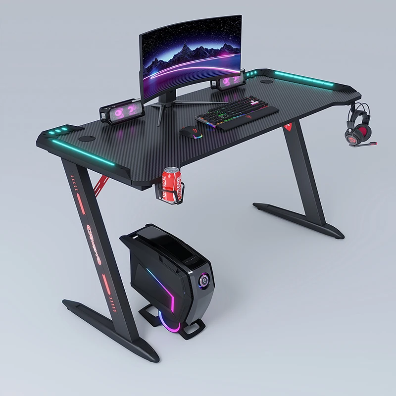 Yz China Manufacturer Wholesale Computer Gaming Gamer Table A Shaped Legs Adjustable Rgb Lights Standing Pc Gaming Desk glass