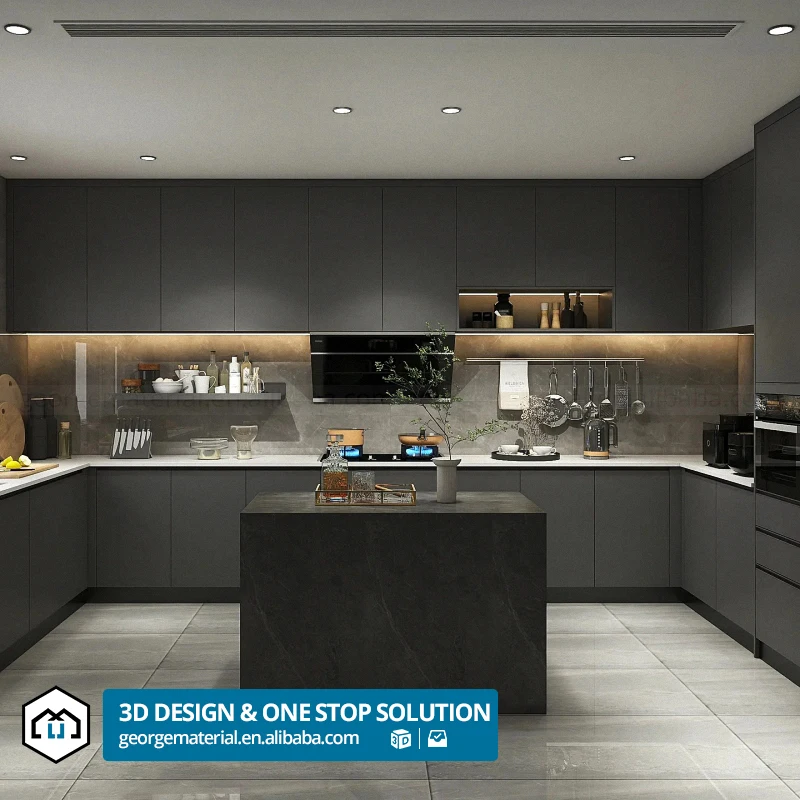 smart China Sample Melamine Cheap Modular Modern Furniture Designs Custom Metal Islands Aluminium Frame Glass Kitchen Cabinets