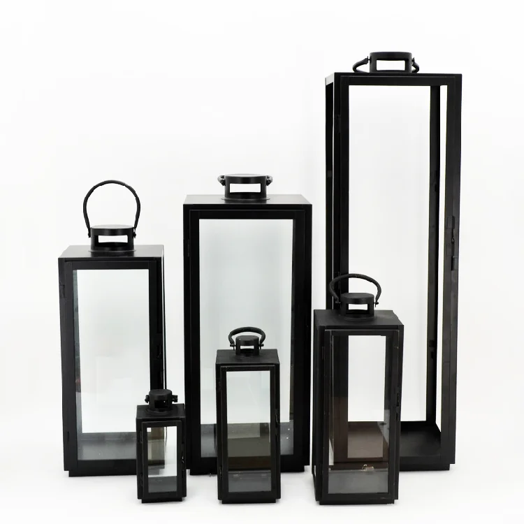 Hot sell Classic  black lantern square metal candle lantern with glass inside outdoor decorative lantern