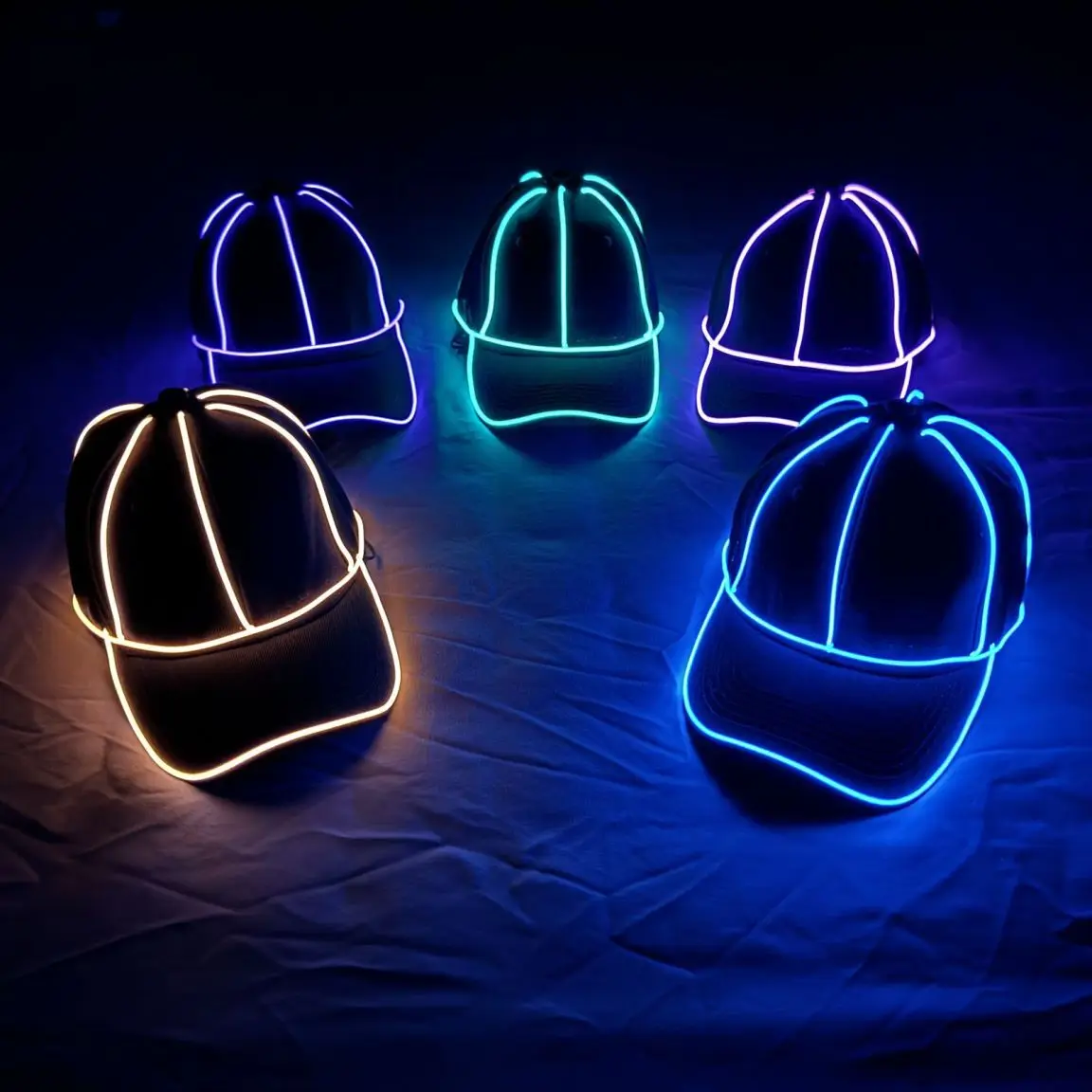 LED Glowing Hat EL Cold Light Neon Strip Tubes Baseball Cap for Hip-Hop Street Dance Performance Dress up Peaked Cap